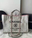 Bolsa Chanel Tote Fibra - Cinza/Rosa